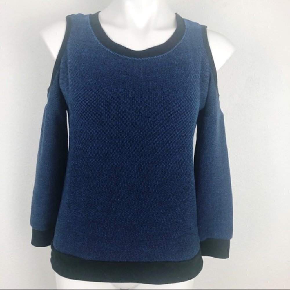 Sanctuary Navy Black Tweed Cold Shoulder Sweater Size S
